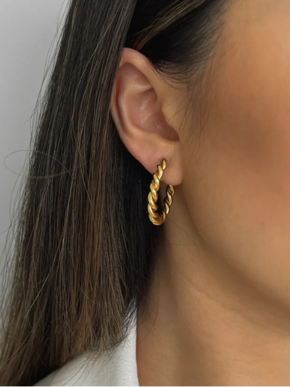 Gold Twisted Rope Hoop boho Earrings w resort vacay vibe